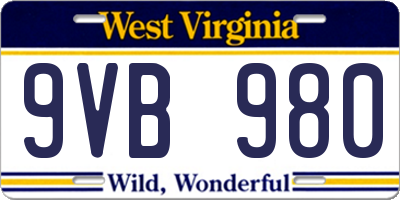WV license plate 9VB980