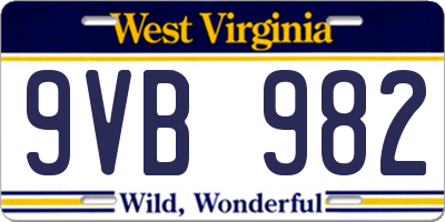 WV license plate 9VB982