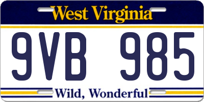 WV license plate 9VB985