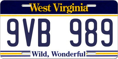 WV license plate 9VB989