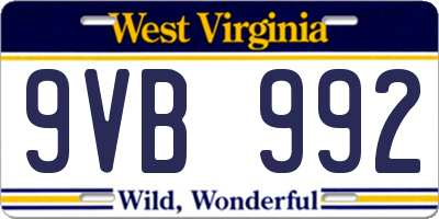 WV license plate 9VB992