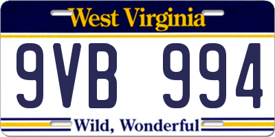 WV license plate 9VB994