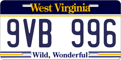 WV license plate 9VB996