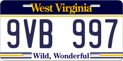 WV license plate 9VB997