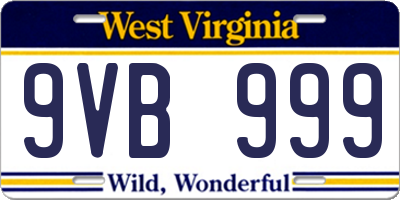 WV license plate 9VB999