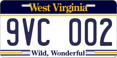 WV license plate 9VC002