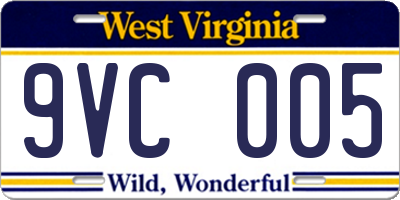 WV license plate 9VC005