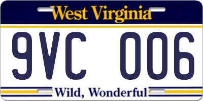 WV license plate 9VC006