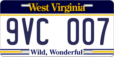 WV license plate 9VC007