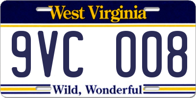 WV license plate 9VC008