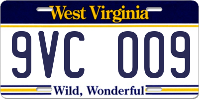 WV license plate 9VC009