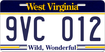 WV license plate 9VC012