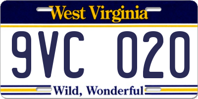 WV license plate 9VC020