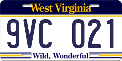 WV license plate 9VC021