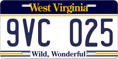 WV license plate 9VC025