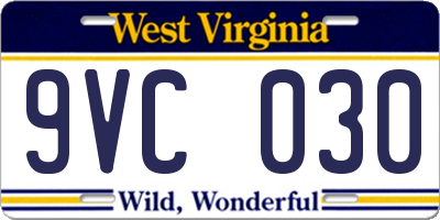 WV license plate 9VC030