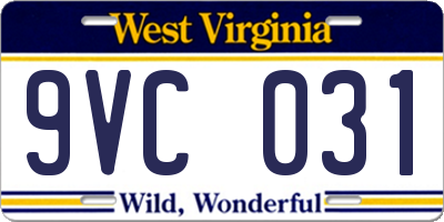 WV license plate 9VC031
