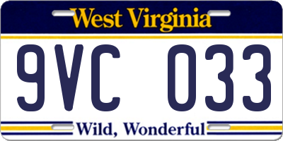 WV license plate 9VC033