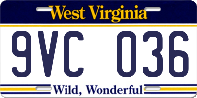 WV license plate 9VC036