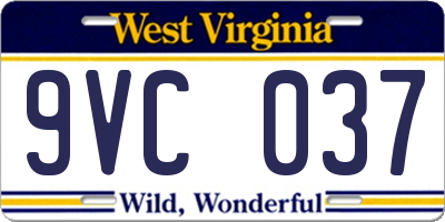 WV license plate 9VC037
