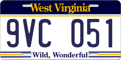 WV license plate 9VC051