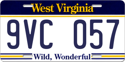 WV license plate 9VC057