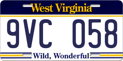 WV license plate 9VC058