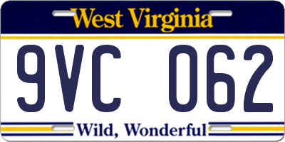 WV license plate 9VC062