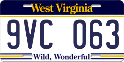 WV license plate 9VC063