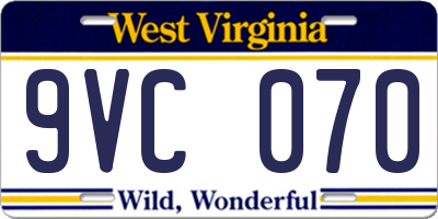 WV license plate 9VC070