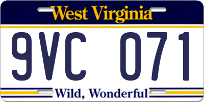 WV license plate 9VC071