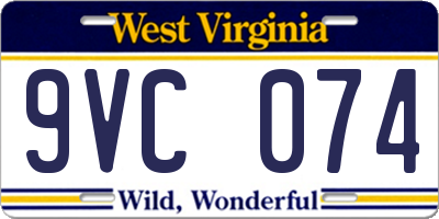WV license plate 9VC074