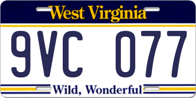 WV license plate 9VC077