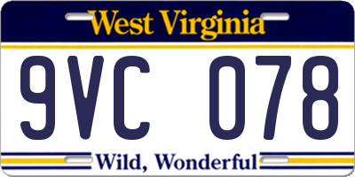 WV license plate 9VC078