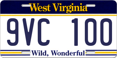 WV license plate 9VC100