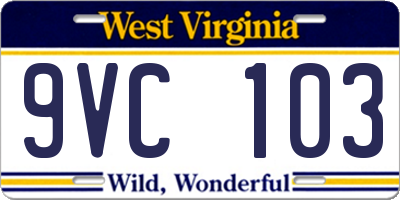 WV license plate 9VC103