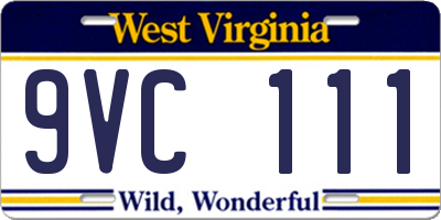 WV license plate 9VC111