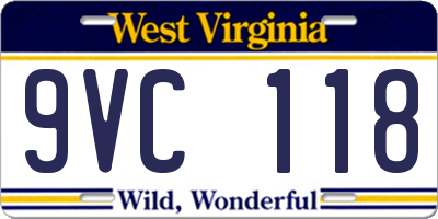 WV license plate 9VC118