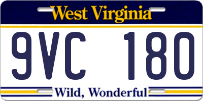 WV license plate 9VC180