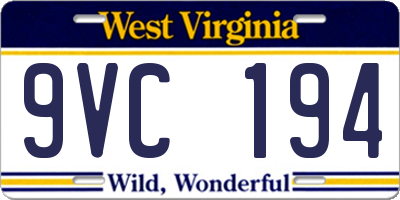 WV license plate 9VC194