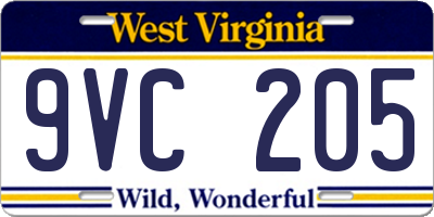 WV license plate 9VC205