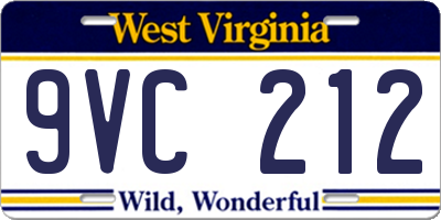 WV license plate 9VC212