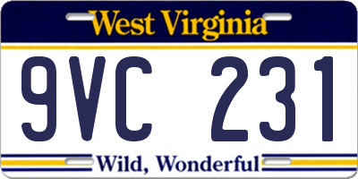 WV license plate 9VC231