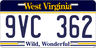 WV license plate 9VC362