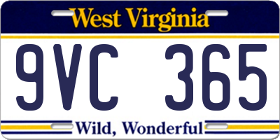 WV license plate 9VC365