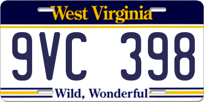 WV license plate 9VC398