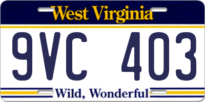 WV license plate 9VC403