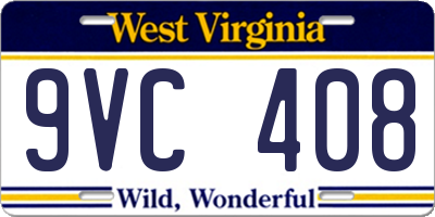 WV license plate 9VC408