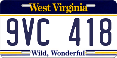 WV license plate 9VC418