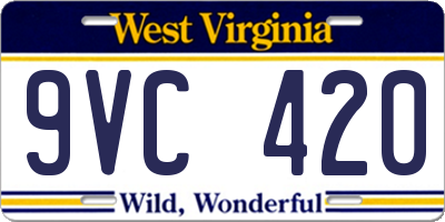 WV license plate 9VC420